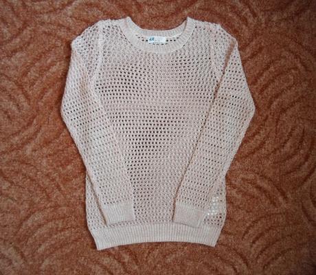 Růžový pletený svetr svetřík, h&m,146