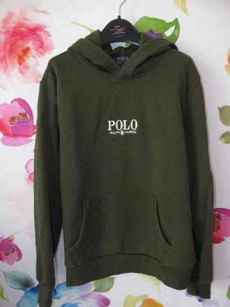 Luxusní olivově zelená mikina s kapucí /unisex, ralph lauren,170