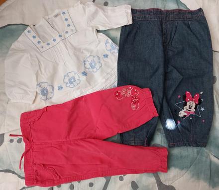 2x kalhoty + 1x blůzka vel.86, 86–98