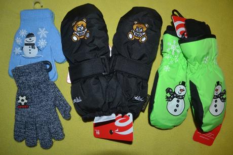 4x rukavice,3-4r, prodloužené šusťákové, 98 / 104 / 110