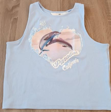 Dívčí letní triko/tílko světle modré s delfíny h&m, h&m,170