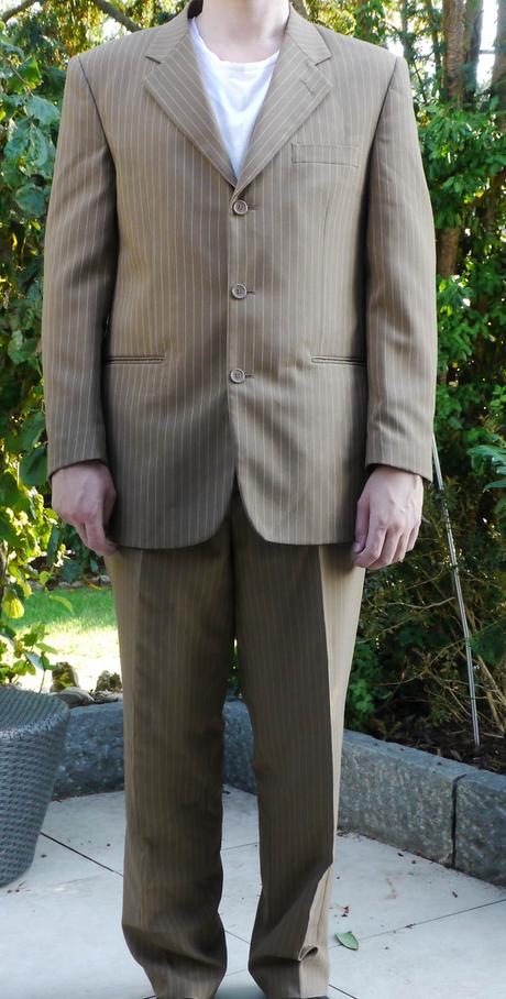 Oblek pansky vel. l - 50 bezovy s prouzkem, 50