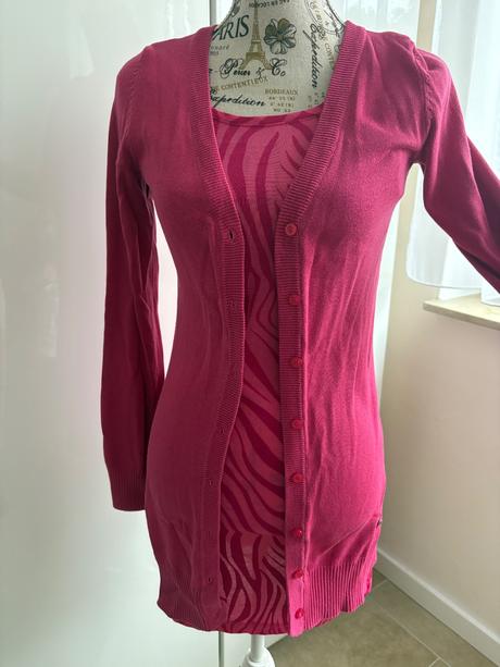 Růžový dlouhý kardigan + dlouhé tričko, h&m,34