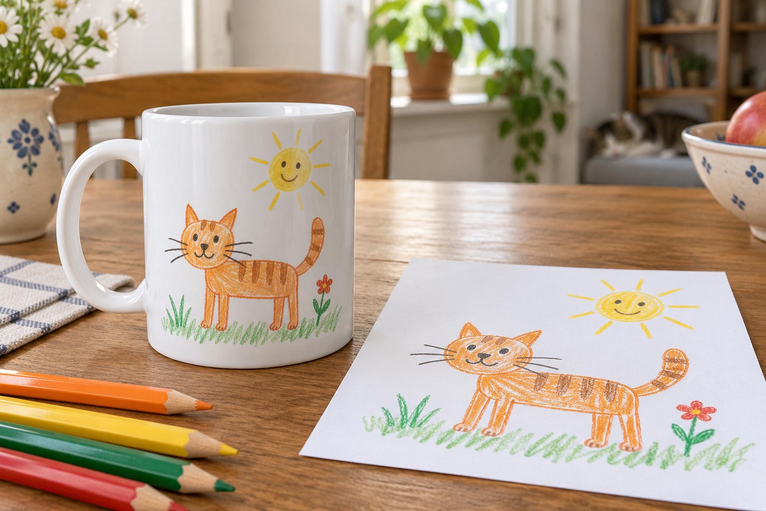 Jednoduchý motiv vynikne i na menší ploše hrnku. Ilustrační vizualizace vytvořená AI. Jednoduchý motiv vynikne i na menší ploše hrnku. Ilustrační vizualizace vytvořená AI.