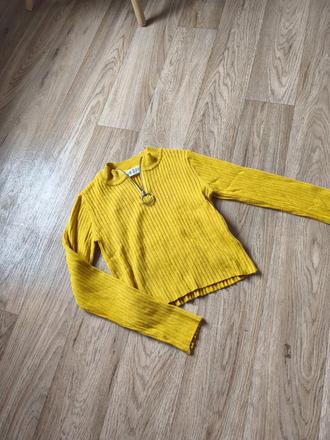 Žebrovaný crop top na zip 134/140, h&m,140