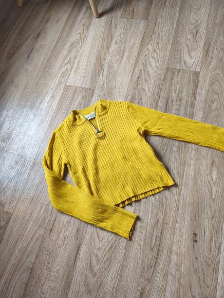 Žebrovaný crop top na zip 134/140, h&m,140