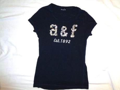 Tmavomodré tričko s flitrovým nápisem 122/128, f&f,122