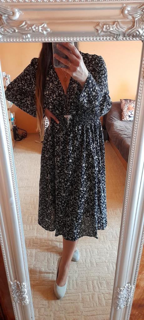 Shein květinové šaty s dlouhými rukávy, 44