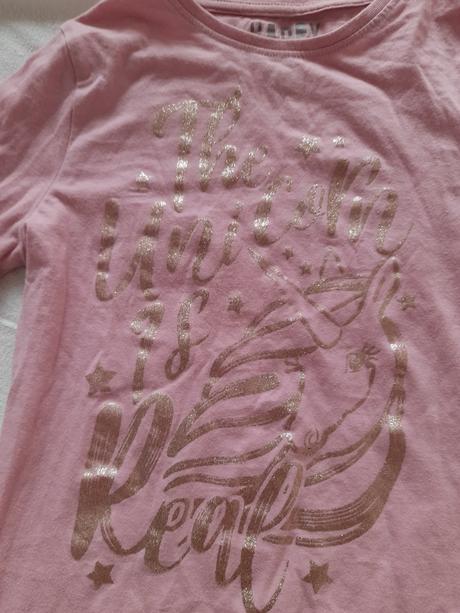 Růžové tričko se zlatavým nápisem nenošené, tesco,134