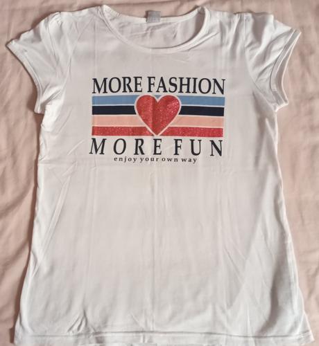 Dívčí triko bílé krátký rukáv srdíčko, 158