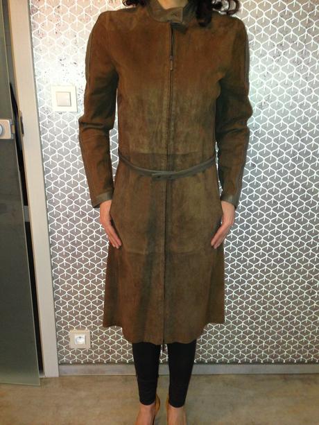 Luxusní kabát kůže max mara vintage vel.36,s khaki, s