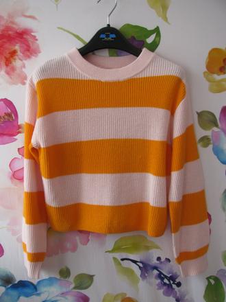 Dívčí pruhovaný crop top růžový svetr h&m, h&m,152