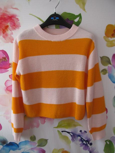 Dívčí pruhovaný crop top růžový svetr h&m, h&m,152