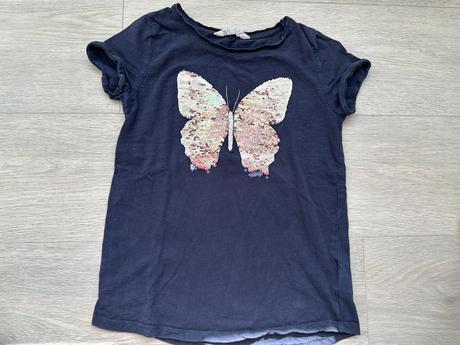 Dívčí tričko motýl, měnící se flitry, h&m, vel.134, h&m,134
