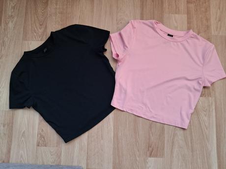 Černý a růžový crop top vel. xs - cena za obě, xs