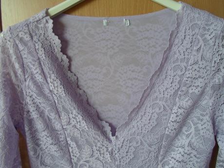 Lila fialové krajkové tričko triko dlouhý ruk, amisu,s