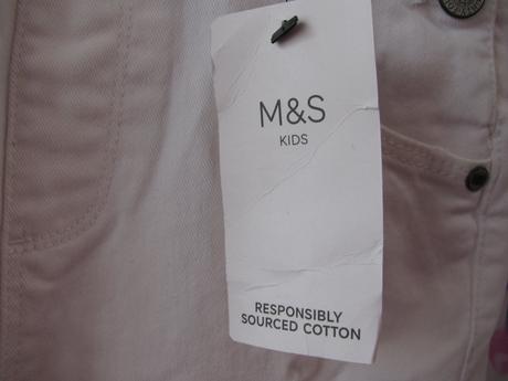 Džínové elastické trhané bílé kalhoty s laclem m&s, marks & spencer,140