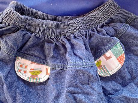 Džínová kolová sukně s obrázky, riflová suknička, 98