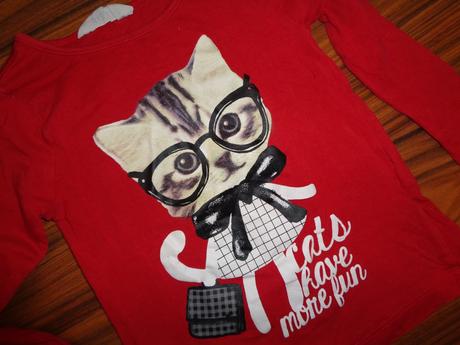 Kouzelné červené tričko s kočičkou 98/104, h&m,98