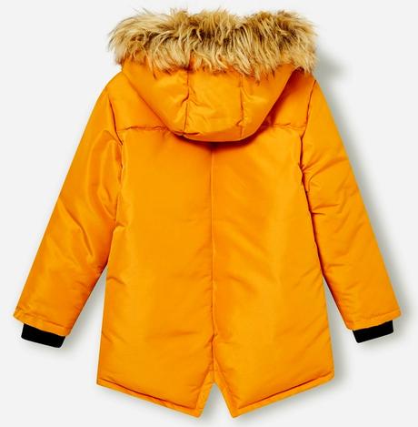 Hořčicová zimní parka s kapucí s kožíškem vel. 128, fox & bunny,128