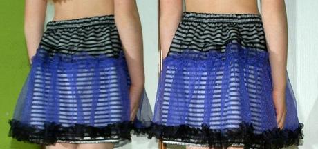 Sukně pro pirátku s fialovým tylem je pruhovaná, 