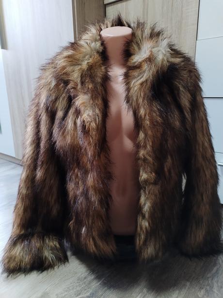 Chlupatá kožíšková bunda h&m vel xs/s, h&m,xs