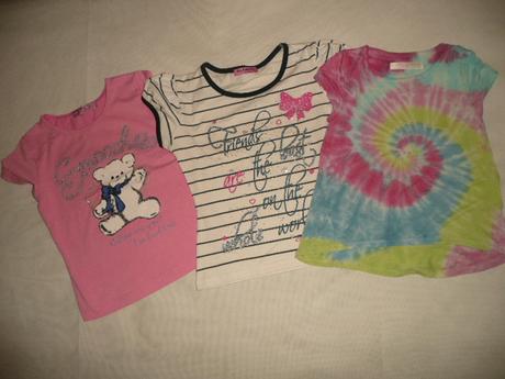 Tričko 3/4 roky 2ks duha méďa kamínky proužek, 104