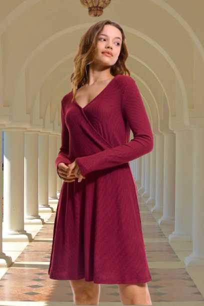 Fisherfield vínové áčkové úpletové šaty, 36