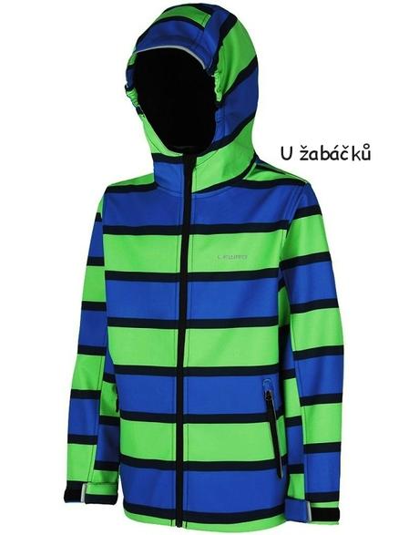 Pruhovaná softshellová bunda lewro zelená / modrá, lewro,128 / 134
