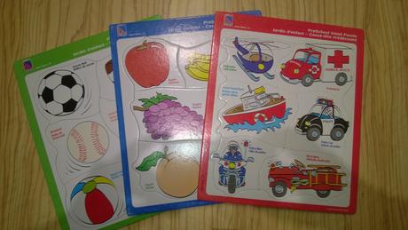 3 x puzzle - auta a lodě, ovoce, balony, 