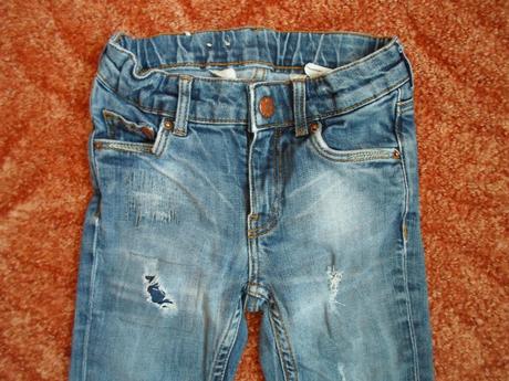Modré kalhoty 3/4 kraťasy džíny rifle sqin, h&m,104