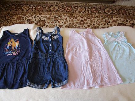 3x pěkné bavl. letní šatečky + 1x riflový overal, h&m,92