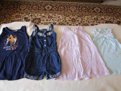 3x pěkné bavl. letní šatečky + 1x riflový overal, h&m,92