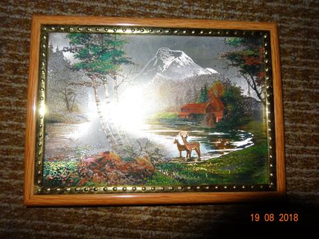 Obraz chatka, bříza, jelen, srnka, příroda,