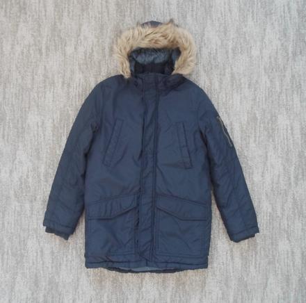 Modrá bunda bundička s kožíškem, h&m,152