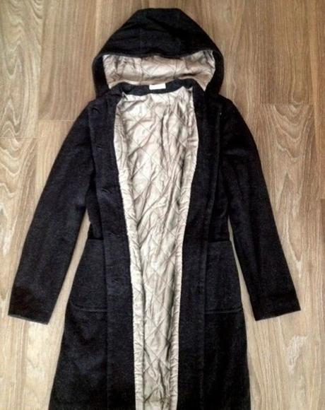 Tmavě šedý zateplený vlněný kabát clockhouse, clockhouse,m