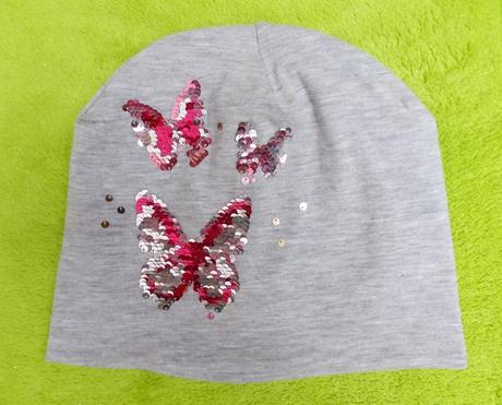 Jarní čepice s flitrovými motýly, h&m,92