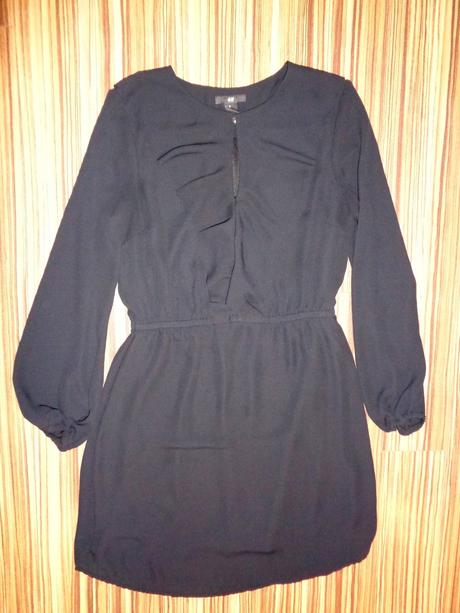 Krásné černé splývavé šaty s volánem, h&m,38