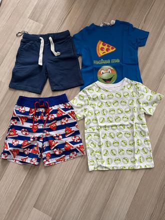2x trička h&m + kraťasy a plavky lindex, v. 98/104, 86–98
