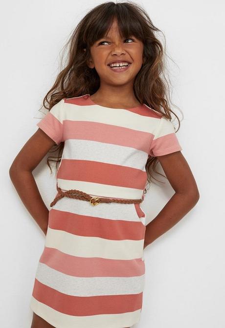 Dívčí pruhované šaty h&m s páskem vel. 110/116, h&m,110 / 116