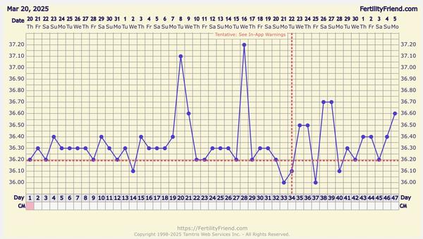 Graf bazální teploty. Proběhla ovulace?
