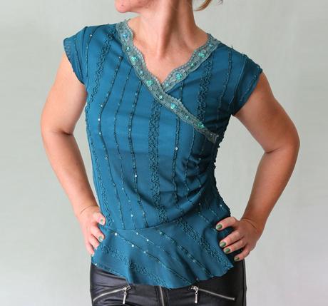 Společenský krajkový top s flitry vel. s, s