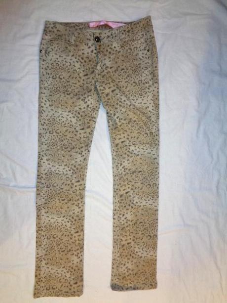 Super elastické hnědé kalhoty - tygr motiv, 38