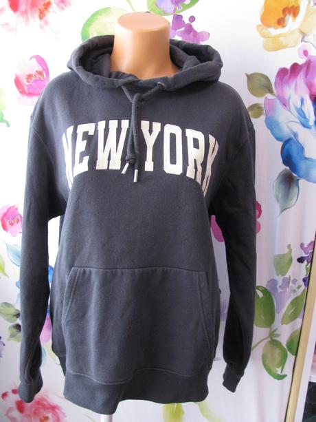 Bavlněná modrá mikina s kapucí, styl oversize, h&m,s