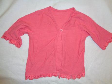 Krásné meruňkové barevné bolerko s krajkou, george,80