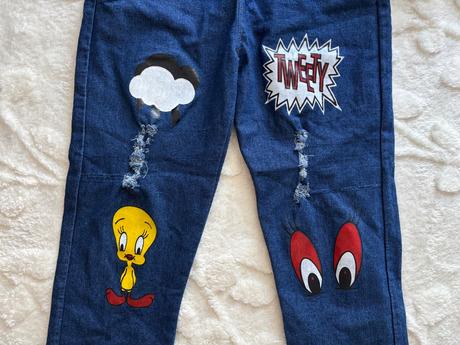 Džiny slabé s tvetty- v.cca 10/11 let, 134