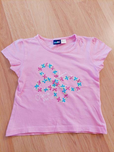 Tričko triko - růžové, kytičky,motýl v. 98-104, lupilu,98