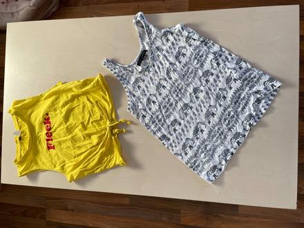 Set 2 tílek, slonícia  žlutý crop top, vel xs, gat, h&m,xs