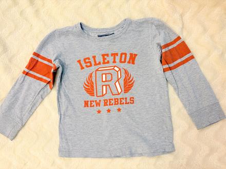 H&m 110/116 tricko sede s oranžovým napisem, h&m,110