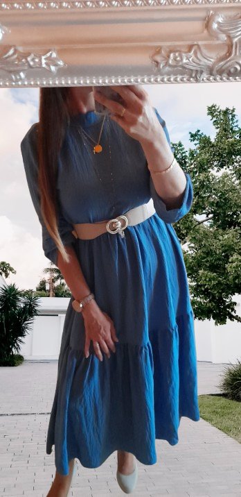 Shein safírové volánové dlouhé šaty, m